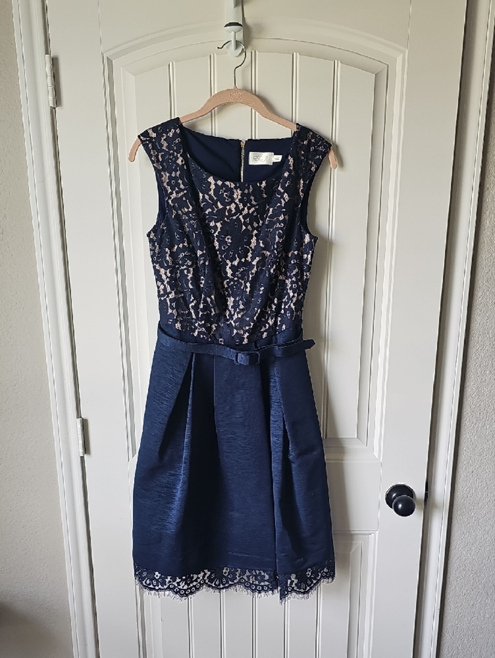Eliza J Navy Blue Lace Fit-and-Flare Dress